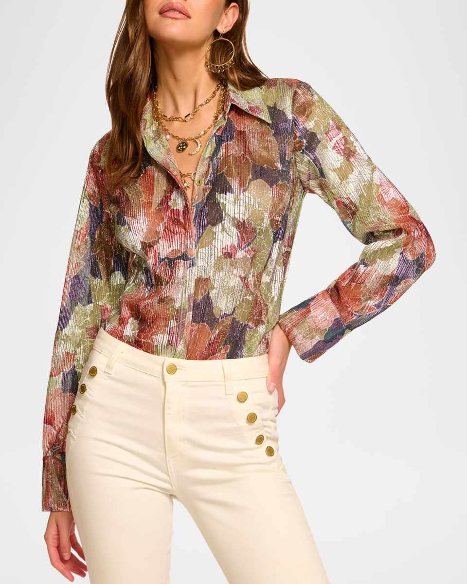 Nicole Metallic Floral Button-Front Shirt